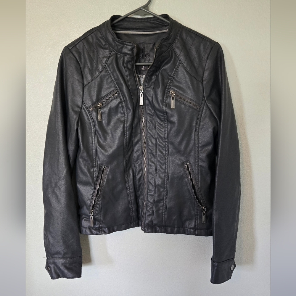 J2 Vegan Leather Gray Motorcycle Jacket Size Small